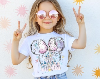 Aquarell Schloss Mädchen Shirt, Kleinkind Prinzessin Geburtstag T-Shirt, süßes Freizeitpark Kinder T-Shirt, Urlaub Mädchen Shirt, magisches Schloss T-Shirt