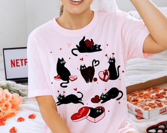 Black Cat Valentines Shirt, Valentines Cat T-Shirt, Cute Cat Mom Sweatshirt, Black Cat Shirt, Happy Valentines Day Shirt, Cat Lover Gift Tee