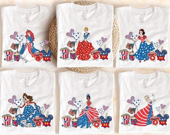 Disney Princesses 4th Of July Shirt, Disneyland USA Girls T-Shirt, 2025 Independence Day Shirts, American Princess Shirt, Magic Kingdom Tees