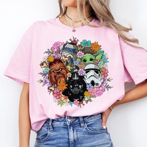 Disney Floral Star Wars Shirt, Mandalorian Shirt, Grogu Shirt, Galaxy&#39;s Edge Shirt, Darth Vader Shirt, Chewbacca Shirt, This Is The Way