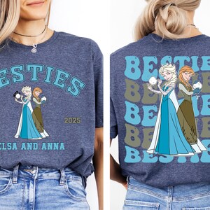 a woman wearing a t - shirt that says besties, besties, and