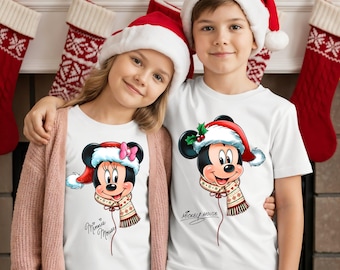 Mickey Minnie Christmas Shirt, Disney Matching Santa T-Shirt, XMAS Siblings Sweatshirt