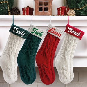 Custom Embroidered Christmas Stocking: Xmas Family Matching Stocking, Embroidered Monogram Xmas Socks, Family Knitted Stockings