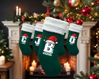 Custom Name Christmas Stocking : Personalized Xmas Stockings, Kids Xmas Stocking , Fireplace Hanging Decor, Monogram Stocking