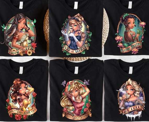 Princesses As Tattooed Shirt, Aesthetic Princess T-Shirt, Tattoo Rocker Princess, Punk Princess Shirts, Disney Squad Shirt