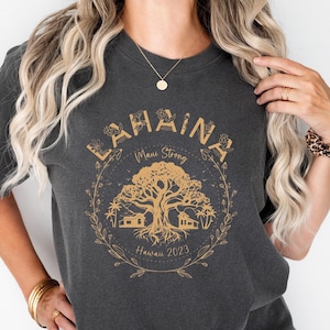 Maui Strong Shirt, Lahaina Strong Banyan Tree Golden Shirt, Maui Support Fire Relief Hawaii Shoreline Shirt, Fire Victim Fundraiser Gold Tee