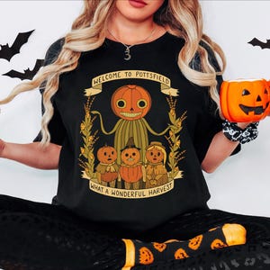 Maglietta del festival del raccolto di Halloween, maglietta del raccolto autunnale, felpa autunnale con verdure, maglietta Skeleton Festival Apparels, maglietta Pottsfield Pumpkin