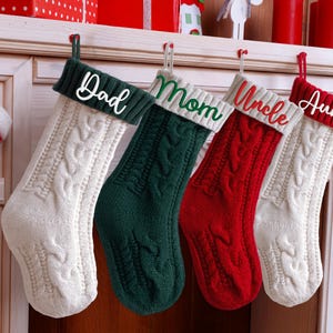 Personalized Embroidered Family Christmas Stocking: Embroidered Xmas Socks, Christmas Matching Stocking, Family Knitted Stockings