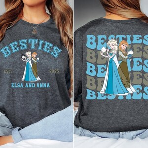 two pictures of a woman wearing a t - shirt with the words besties and
