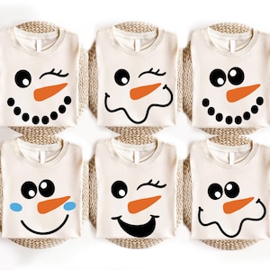 Camisetas con caras de muñeco de nieve, camisetas para fiestas navideñas, camisetas navideñas a juego, lindas caras de muñecos de nieve, camisetas con muñecos de nieve, divertidas camisetas de invierno