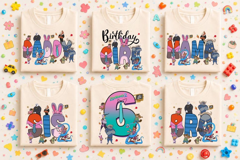 Camiseta personalizada de cumpleaños familiar de Zootopia, camiseta de cumpleaños de Disney Zootopia 2, camiseta de Nick Wilde y Judy Hopps, camisetas de cumpleaños para viajes familiares a Disneyland imagen 1