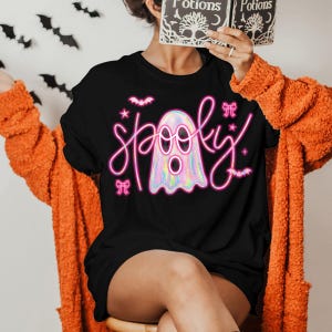 Neon Pastel Ghost Halloween Shirt, Spooky Season Bright T-Shirt, Kawaii Glow Ghost Sweatshirt, Trick or Treat Fall Shirts, Cute Ghost Tees