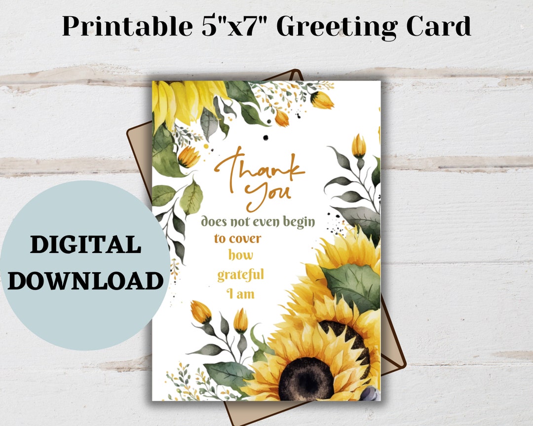 Thank You Grateful Sunflower Greeting Card Printable PDF - Etsy