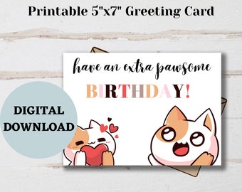 Birthday Card "Have an Extra Pawsome Birthday" Printable Card - Instant Download