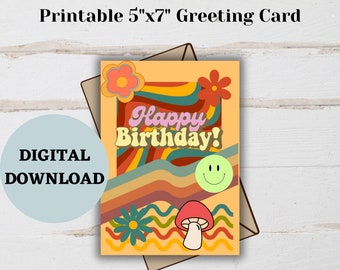 Groovy Happy Birthday Digital Greeting Card PDF Printable