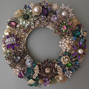Vintage And Costume Jewelry Wreath, Upcycled Wall Art