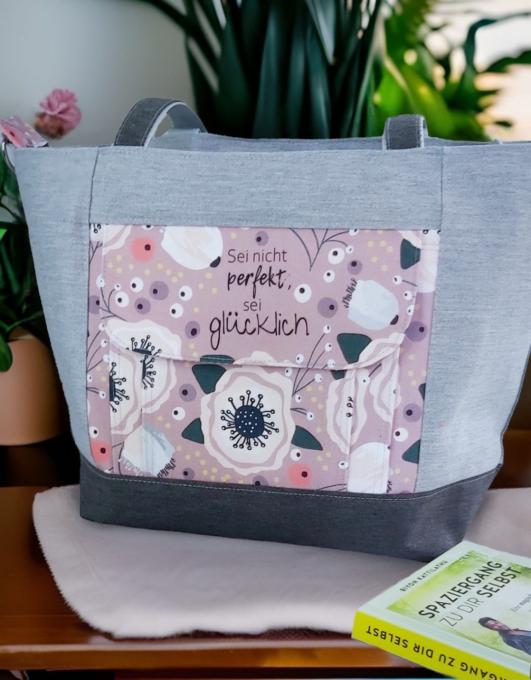 Handtasche mit Spruch Sei nicht perfekt sei glücklich; Handtasche Damen