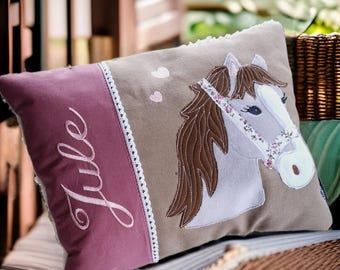 Birth pillow, travel pillow, kindergarten pillow, horse pillow, Easter, horse pillow, christening pillow, horse gift for girls, first day of school