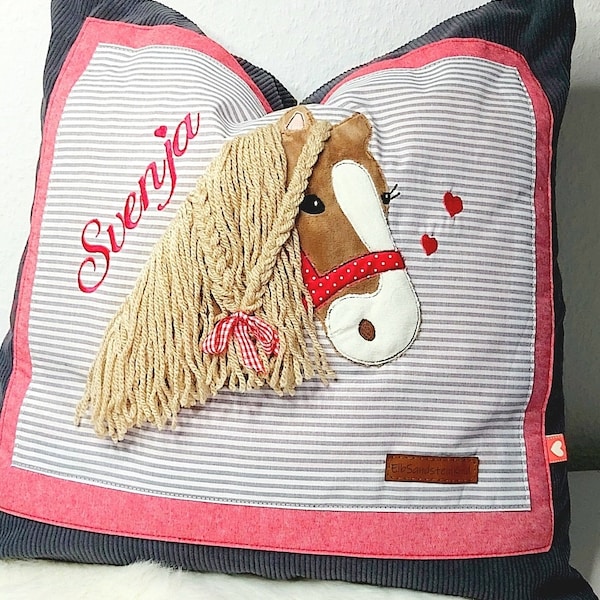 Pferdekissen mit Name, Schuleingang, kuschelweich, Pferdeliebe, Pferd Geschenk für Mädchen, Geschenk Pferde Kissen, personalisiert