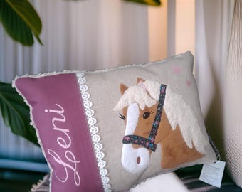 Personalized: Birth pillow, travel pillow, daycare pillow, horse pillow, birthday pillow, horse pillow, christening pillow, horse gift for girls