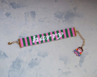 Wide, striped beads bracelet for her, Unique jewelry gift for girl, friendship bracelet for valentines day