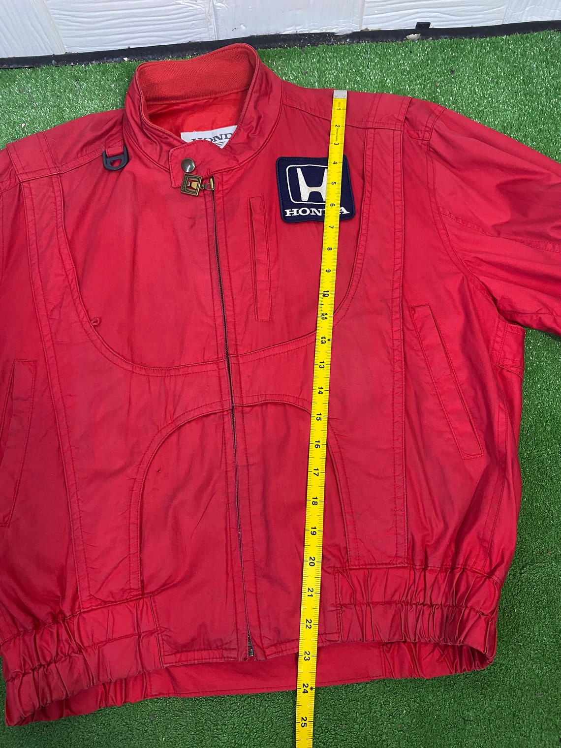 VTG USA HONDA MOTORCYCLE HONDALINE BOMBER JACKET EARLY WARNING FABRIC BIKE L 42