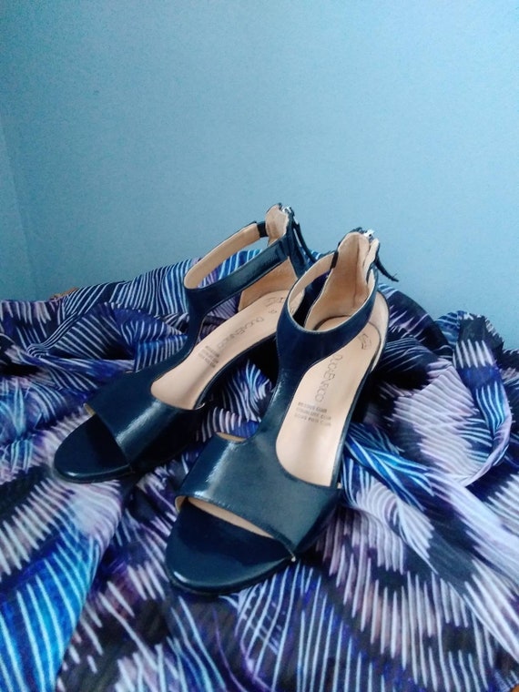 Vintage Style Duca Enrico Navy Patent Leather Sandals. Blue Patent Leather Sandals. Duca Enrico Blue Sandals. Etsy UK