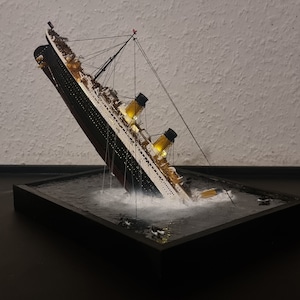Handmade Titanic Model in Frame with Illumination - Historical Art
