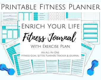 PDF stampabile pianificatore di fitness, pianificatore di pasti, monitoraggio della perdita di peso/calorie, registro di allenamento, piano di esercizi, diario del benessere, impostazione degli obiettivi