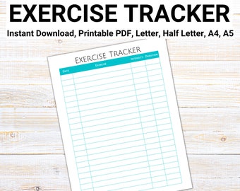 PDF stampabile tracker degli esercizi, registro fitness, registro allenamenti, registro salute, diario, inserto pianificatore, download digitale, lettera USA, A4, A5