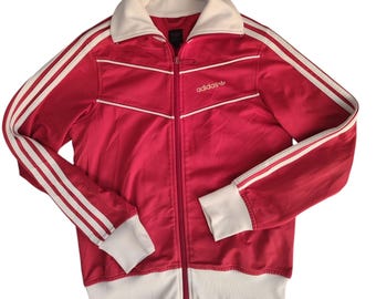 Adidas Women's Red and White Sports Jacket, Size S, Sportswear Style
