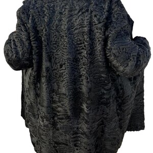 Manteau Fourrure Astrakan Mouton Noir - Vintage Années 1970, Taille XL, Occasion Très Bon état