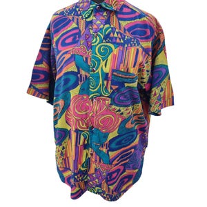 Vintage hippie shirt with colorful patterns, made in the USA, free shipping