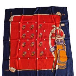 Sevini Vintage Silk Scarf Golf Pattern Free Shipping