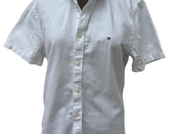 Tommy Hilfiger white cotton and linen short-sleeved shirt