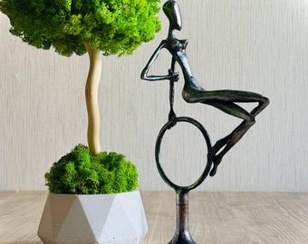 Minimalist Metal Sculpture, Abstract Woman on Ring, Modern Art Figurine for Home Decor
