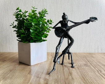 Handmade Metal Guitarist Figurine, Abstract Musician Sculpture, Unique Steel Art
