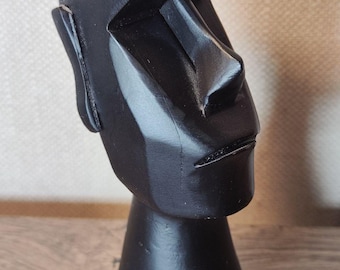 Moai Inspired Sculpture – Modern Abstract Face Statue, Easter Island Style Bust, Minimalist Black Home Decor Accent