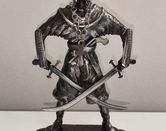 Cossack Metal Sculpture, Handmade Iron Warrior Figurine, Blacksmith Art with Swords, Unique Gift for Him | Rustic Home Decor