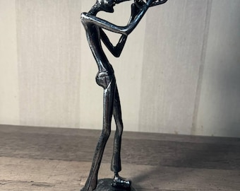 Metal Trumpet Player Sculpture, Handmade Jazz Musician Statue, Gift for Music Lovers