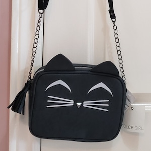 Journey's Dolce Girl Kitty - Sac à bandoulière zippé avec bandoulière réglable, sac à main à pampilles, chat, moustaches, yeux, oreilles, chaîne partielle