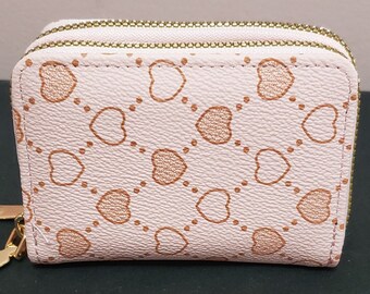 Classic Double Zip Pink Heart Women Wallet Coin Purse Multi Card Holder Organizer Gold Zipper NEW
