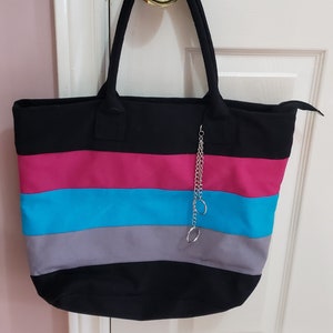 Bolso de mano de viaje con cremallera, multicolor, negro, rosa, azul y gris, para compras, forrado con bolsillo interior con cremallera, de lona, rosa, negro, azul y gris, nuevo