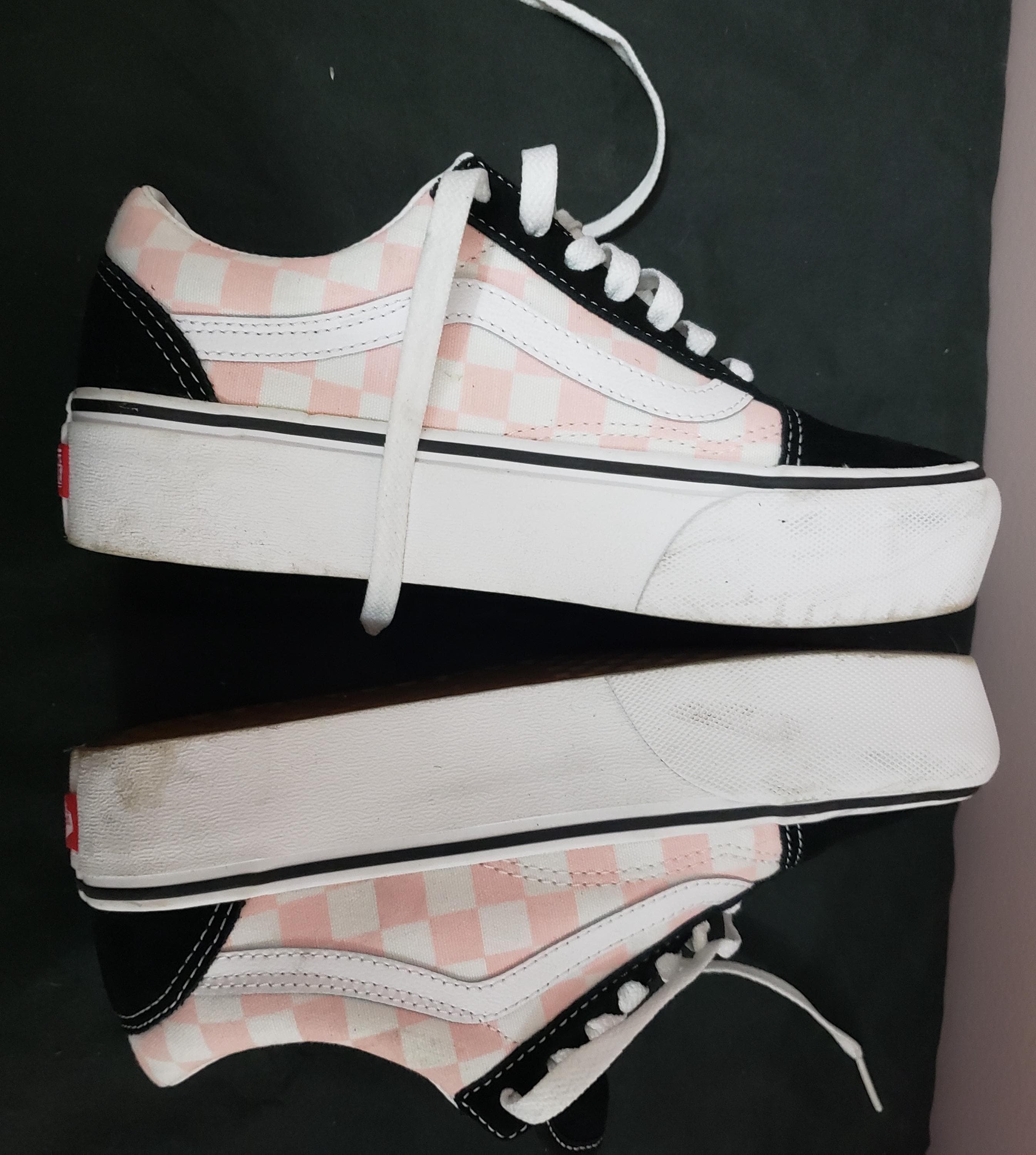 Vans Old Skool Checkerboard Platform Skate Shoe Black White Pink