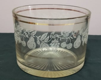 Cubitera de cristal grueso con diseño de frutero dorado vintage
