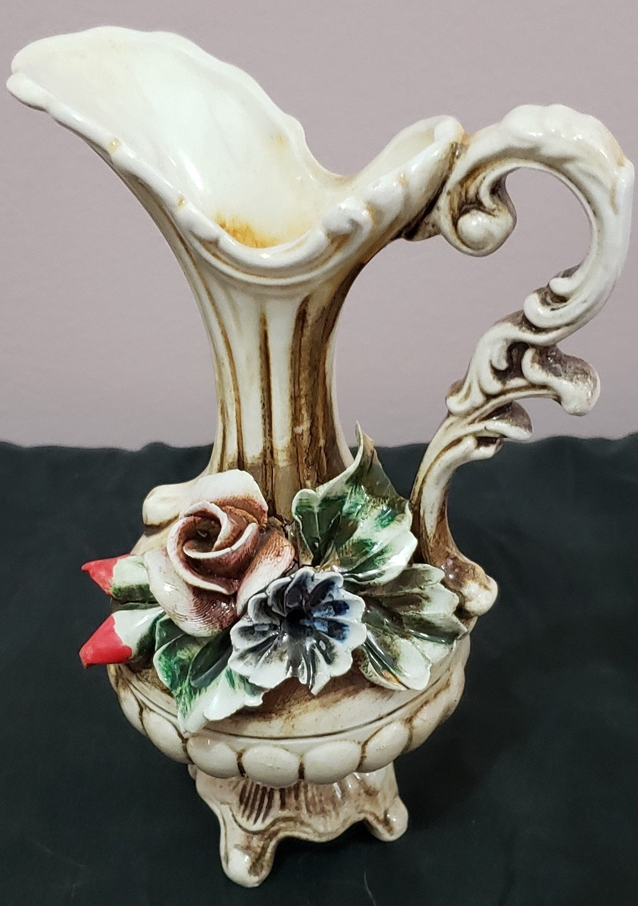 R，CAPODIMONTE  ITALY ポット Vintage 1940s Italy Porcelain Jewelry Box Raised Relief
