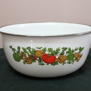 Bol para mezclar Levcoware de esmalte, bol para servir con diseño de verduras, estilo vintage, Japón