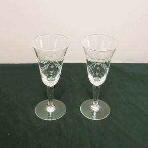 Bicchierini da liquore con stelo Set di 2 bicchieri in vetro inciso da 2 oz con motivo a foglia vintage