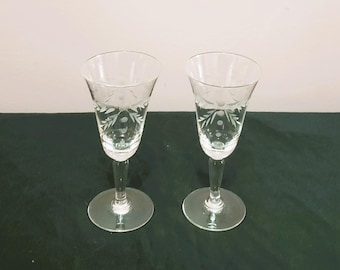 Vasos de chupito para licor con tallo, vidrio grabado, 2 oz, diseño de hoja vintage