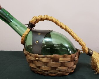 Ancien Panier à Bouteilles En Osier Et Rotin - Vintage Bar Apéritif - 6 Bouteilles